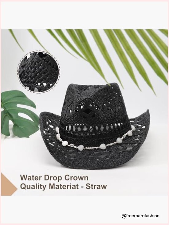 Straw Cowboy Hat with Shapeable Brim Woven Hollow Out Unisex Beach Hat main image 6